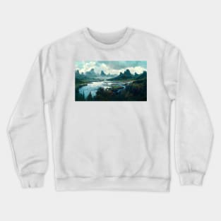 Into the Wilderness Landscape with River and Mountains Crewneck Sweatshirt